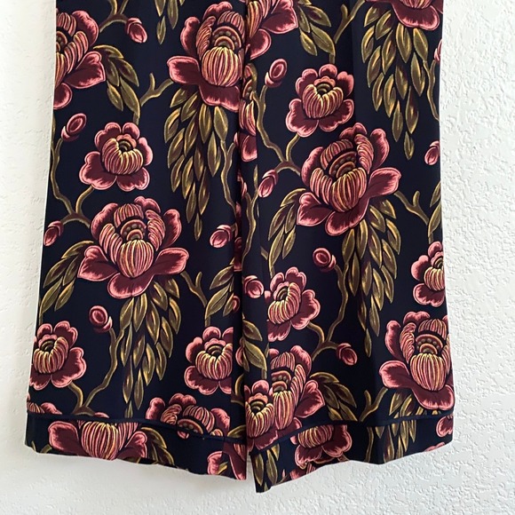 Ann Taylor Floral Wide Leg Pants Black Pink Green Botanical Trouser Petite 12 - Picture 4 of 10